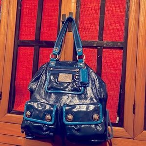 Patent leather blue Coach handbag- Big!